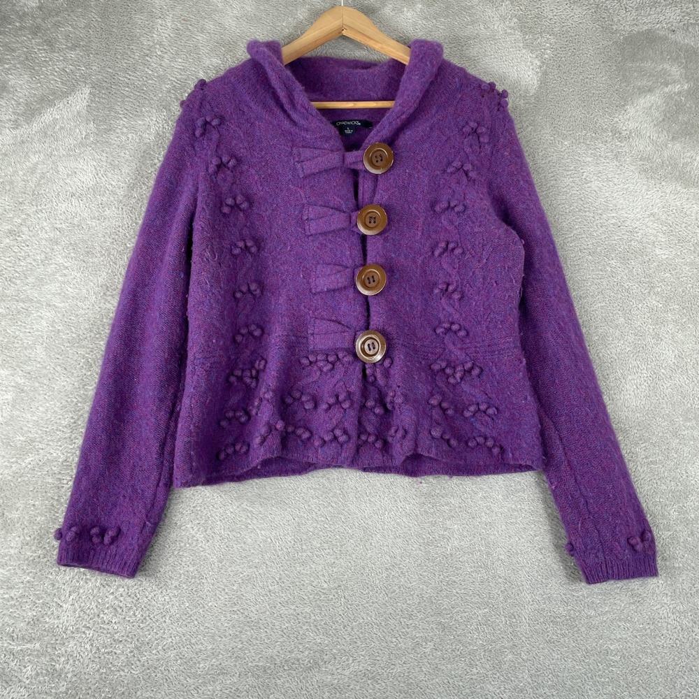 Chadwicks Cardigan Womens Large Purple Y2K Cottagecore Lambswool Bobble Knit